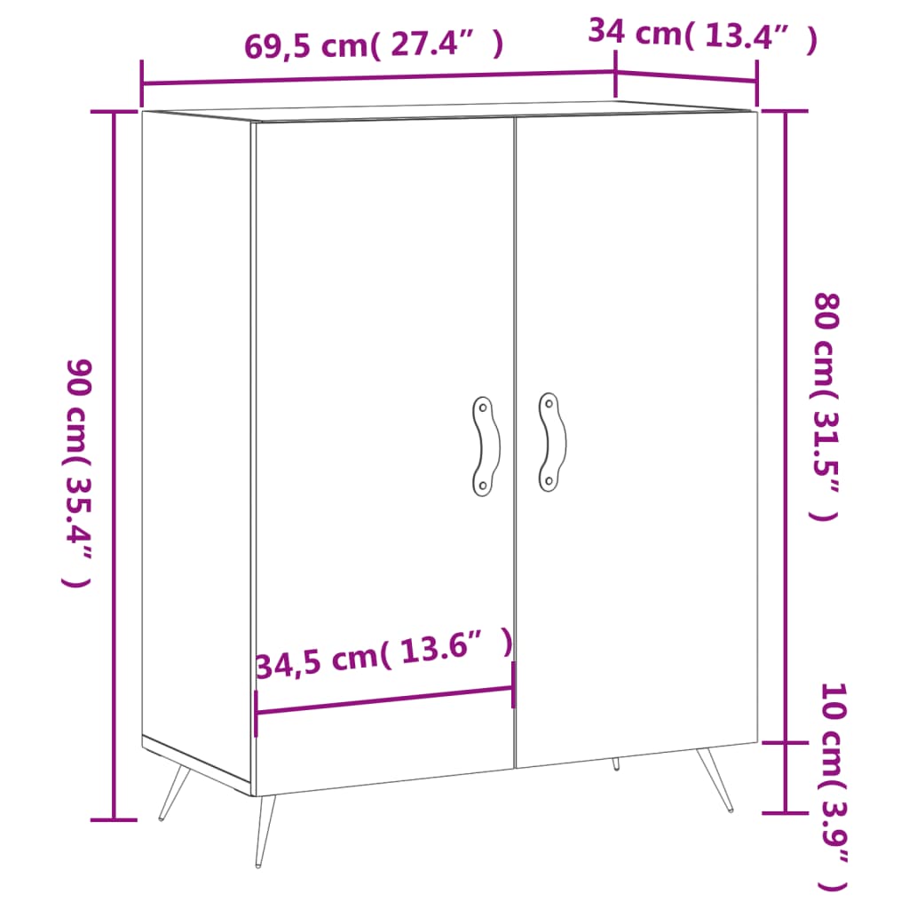 Dressoir 69,5X34X90 Cm Bewerkt Hout Betongrijs
