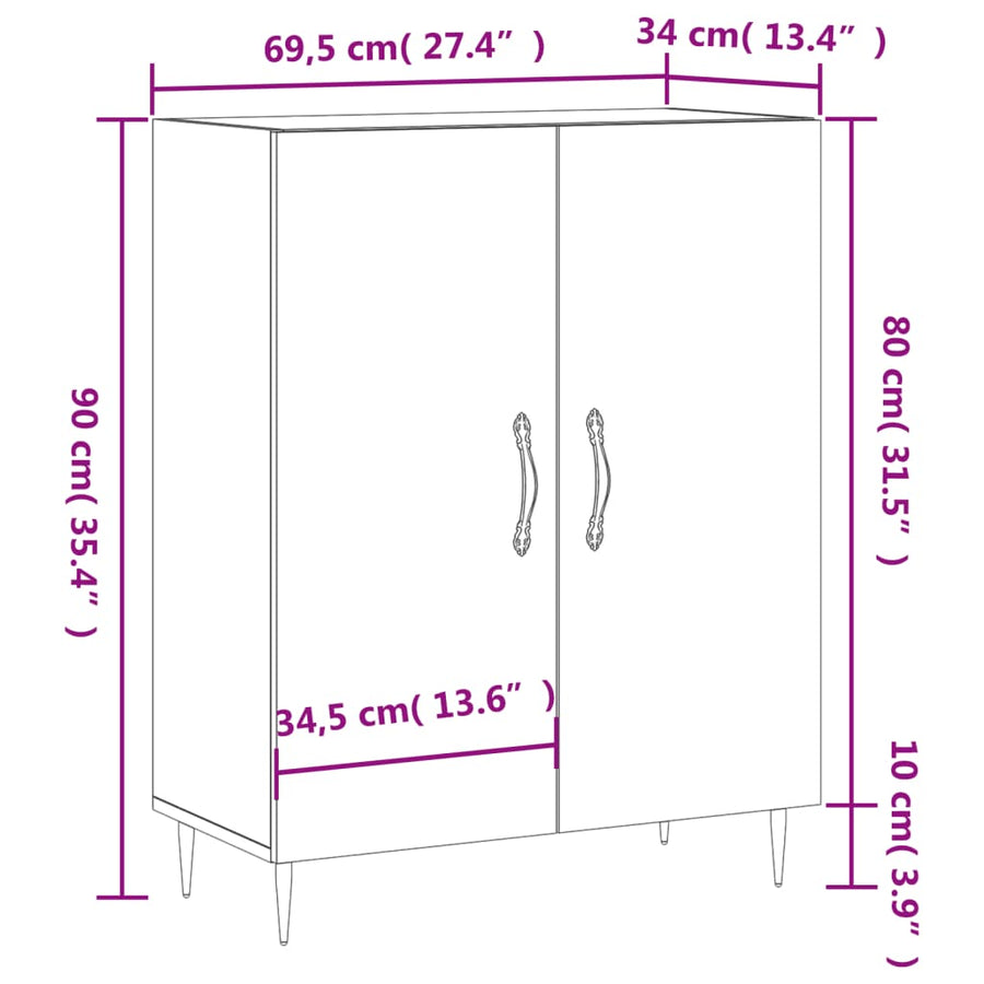 Dressoir 69,5X34X90 Cm Bewerkt Hout Gerookt Eikenkleurig
