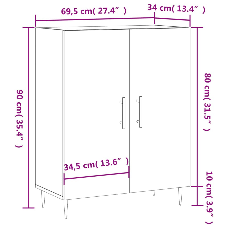 Dressoir 69,5X34X90 Cm Bewerkt Hout Hoogglans Wit