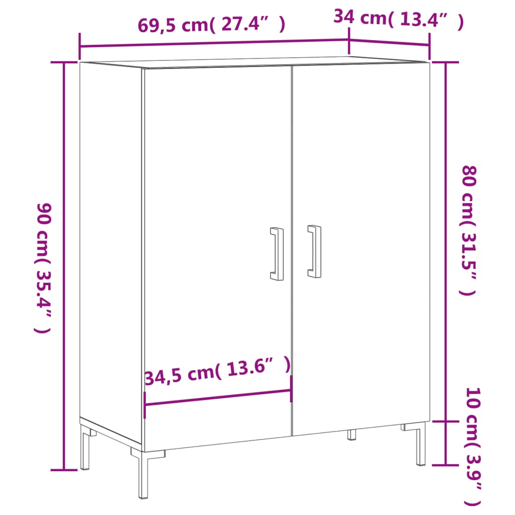 Dressoir 69,5X34X90 Cm Bewerkt Hout Hoogglans Wit
