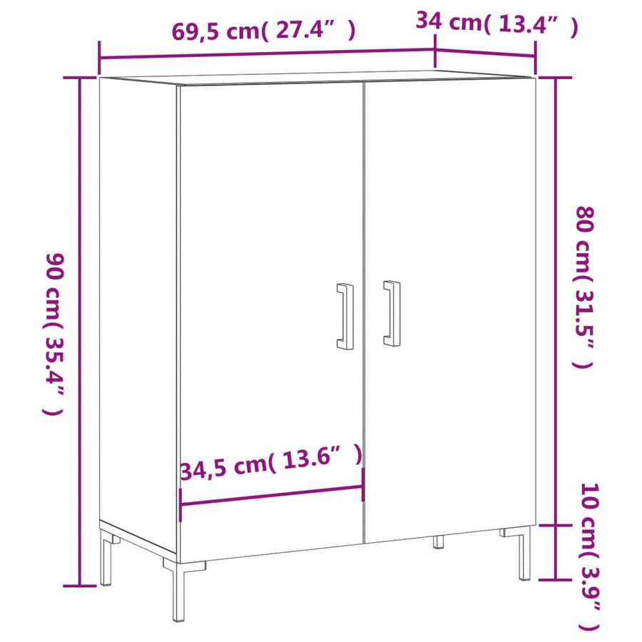 Dressoir 69,5X34X90 Cm Bewerkt Hout Betongrijs