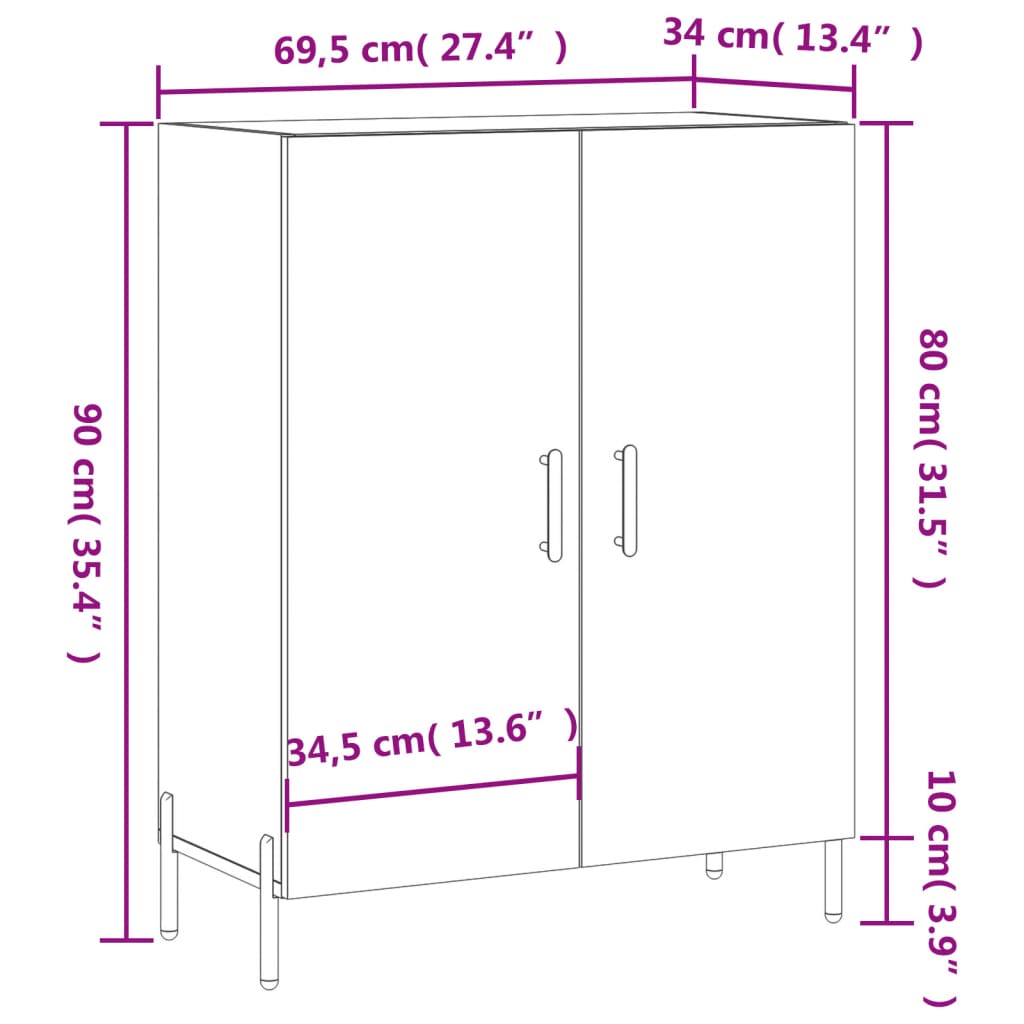 Dressoir 69,5X34X90 Cm Bewerkt Hout Betongrijs