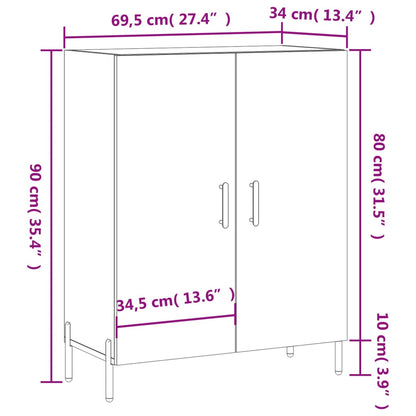 Dressoir 69,5X34X90 Cm Bewerkt Hout Gerookt Eikenkleurig