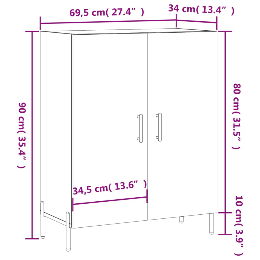 Dressoir 69,5X34X90 Cm Bewerkt Hout Gerookt Eikenkleurig