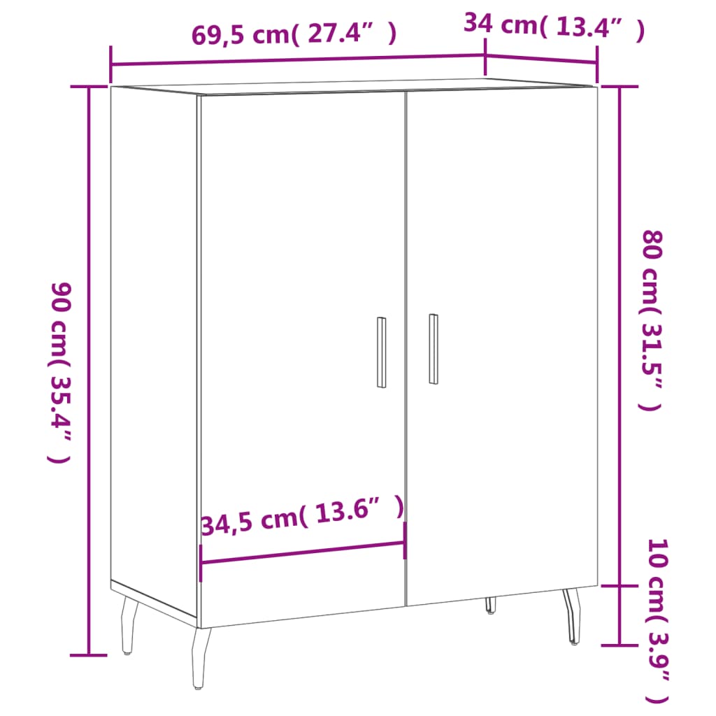 Dressoir 69,5X34X90 Cm Bewerkt Hout Hoogglans wit