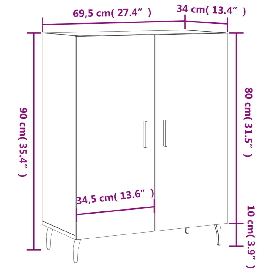 Dressoir 69,5X34X90 Cm Bewerkt Hout Kleurig Sonoma eiken