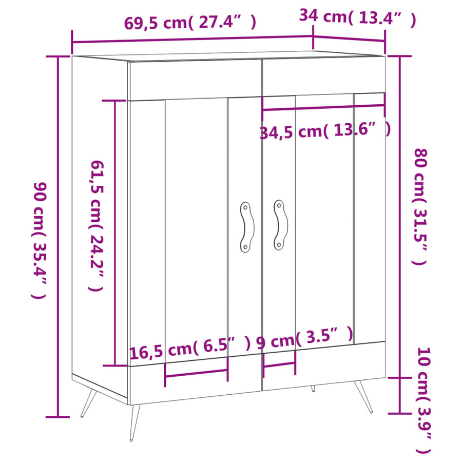 Dressoir 69,5X34X90 Cm Bewerkt Hout Hoogglans Wit