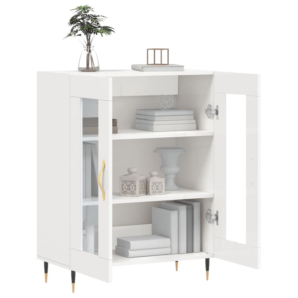 Dressoir 69,5X34X90 Cm Bewerkt Hout Hoogglans Wit