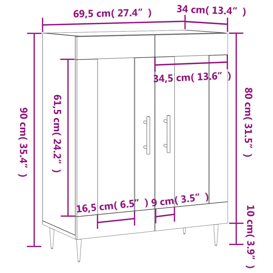 Dressoir 69,5X34X90 Cm Bewerkt Hout Hoogglans Wit