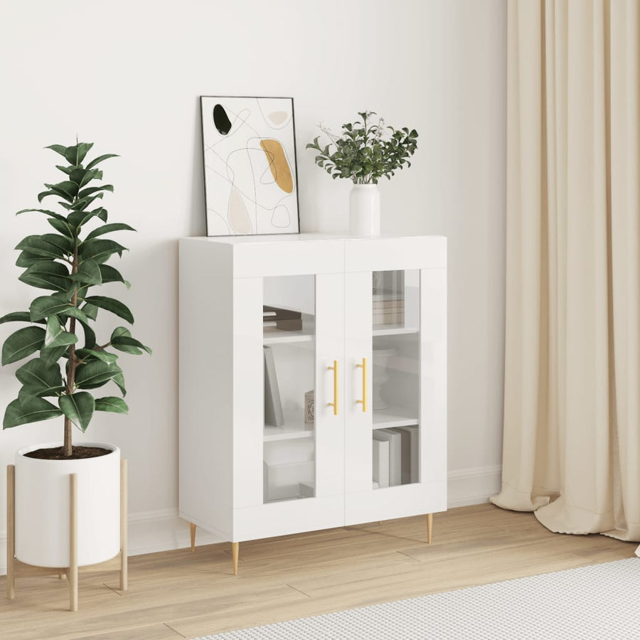 Dressoir 69,5X34X90 Cm Bewerkt Hout Hoogglans Wit