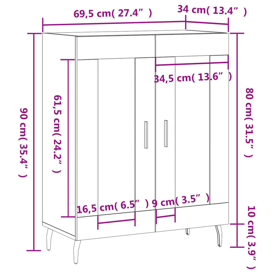 Dressoir 69,5x34x90 cm bewerkt hout gerookt eikenkleurig