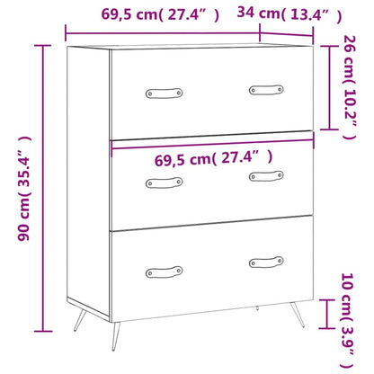 Ladekast 69,5x34x90 cm bewerkt hout betongrijs