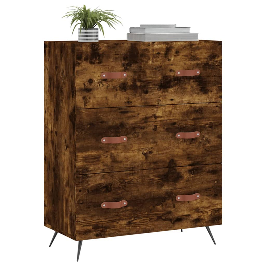 Ladekast 69,5x34x90 cm bewerkt hout gerookt eikenkleurig