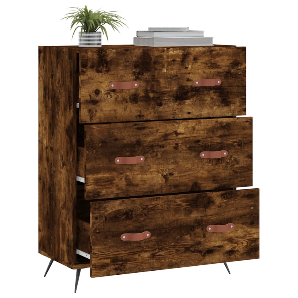 Ladekast 69,5x34x90 cm bewerkt hout gerookt eikenkleurig