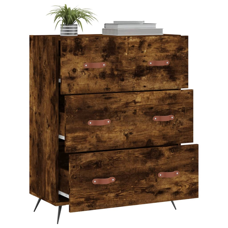 Ladekast 69,5x34x90 cm bewerkt hout gerookt eikenkleurig