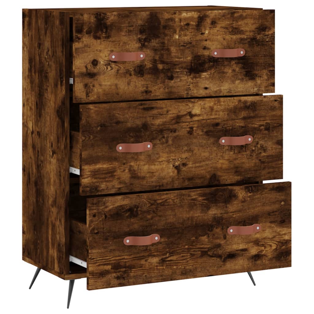 Ladekast 69,5x34x90 cm bewerkt hout gerookt eikenkleurig