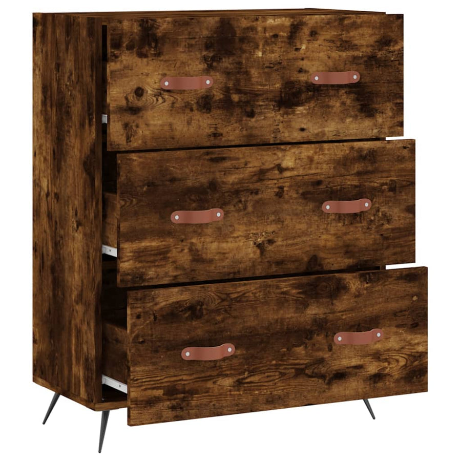 Ladekast 69,5x34x90 cm bewerkt hout gerookt eikenkleurig