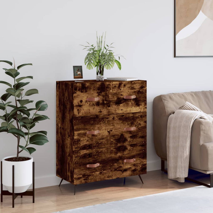 Ladekast 69,5x34x90 cm bewerkt hout gerookt eikenkleurig