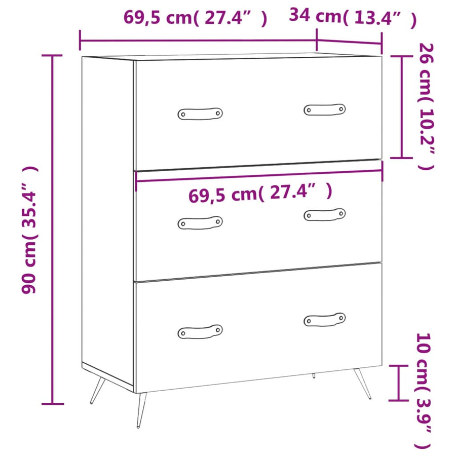 Ladekast 69,5x34x90 cm bewerkt hout grijs sonoma