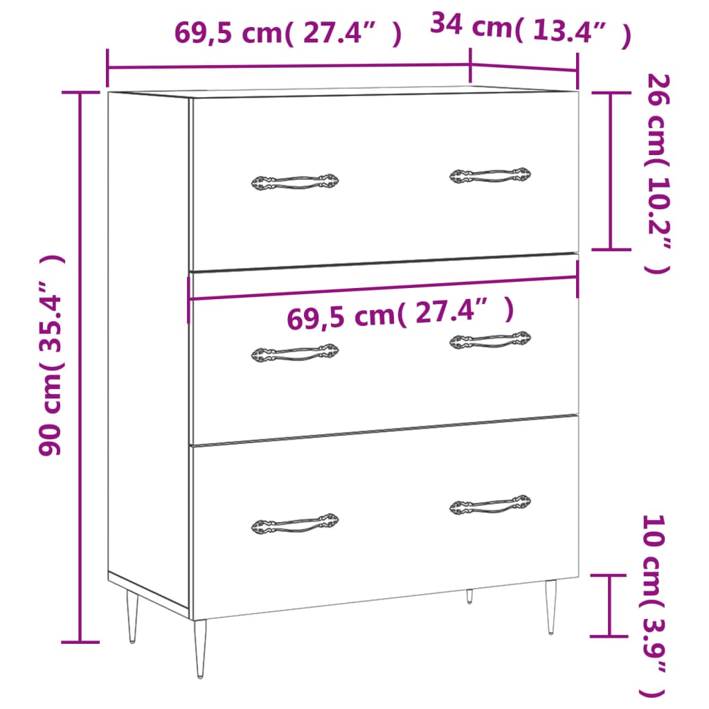 Dressoir 69,5X34X90 Cm Bewerkt Hout Sonoma Eikenkleurig