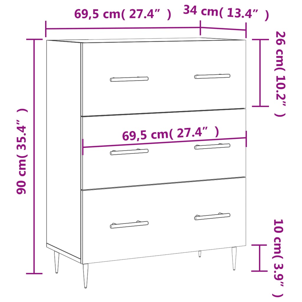 Dressoir 69,5X34X90 Cm Bewerkt Hout Betongrijs