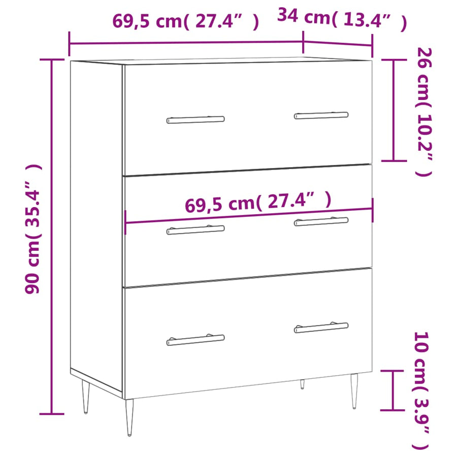 Dressoir 69,5X34X90 Cm Bewerkt Hout Gerookt Eikenkleurig