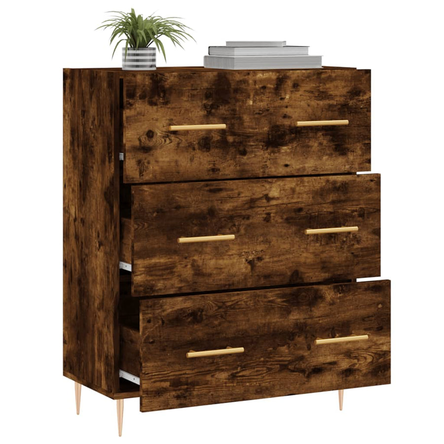 Dressoir 69,5X34X90 Cm Bewerkt Hout Gerookt Eikenkleurig