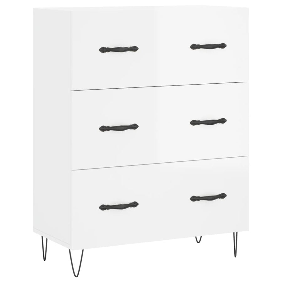 Dressoir 69,5X34X90 Cm Bewerkt Hout Hoogglans Wit