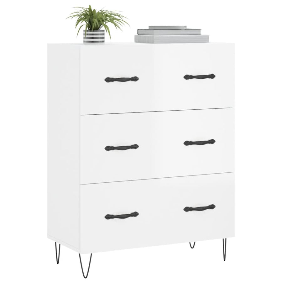 Dressoir 69,5X34X90 Cm Bewerkt Hout Hoogglans Wit