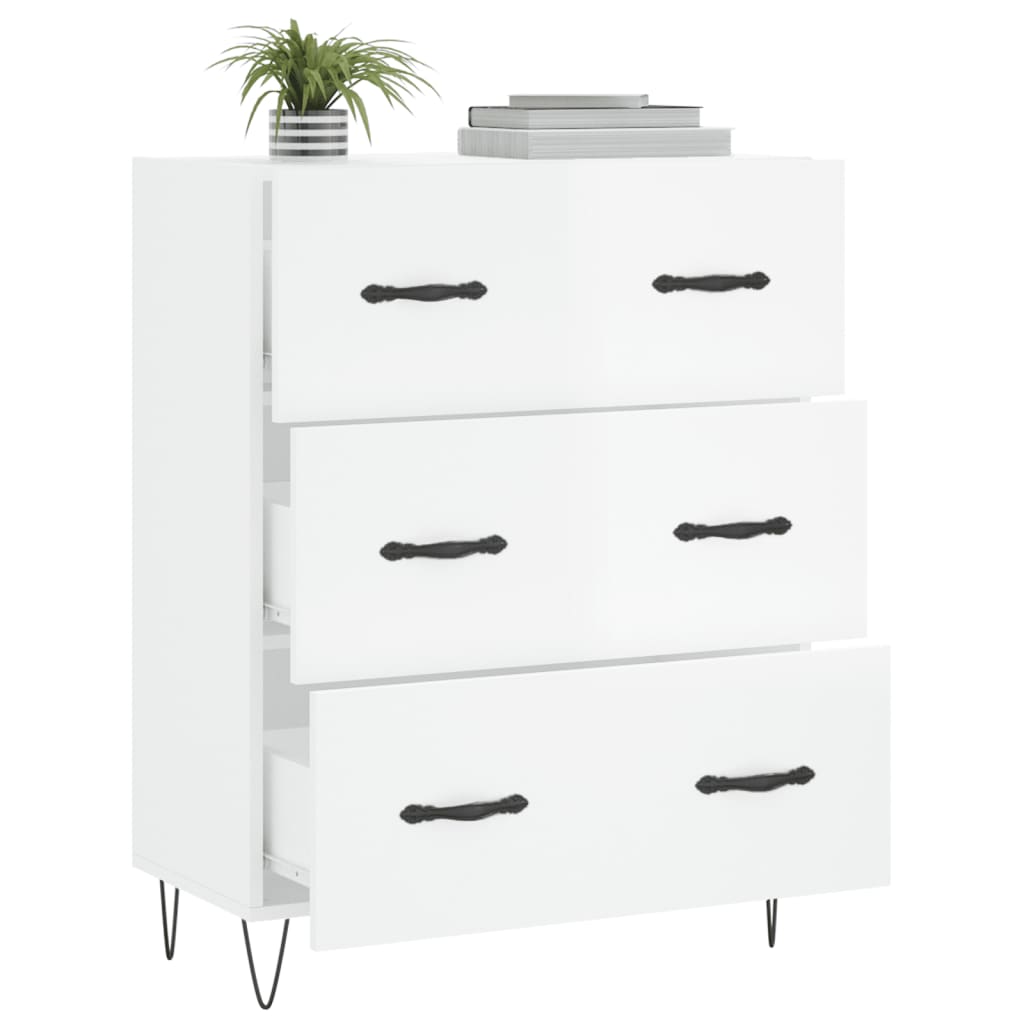 Dressoir 69,5X34X90 Cm Bewerkt Hout Hoogglans Wit