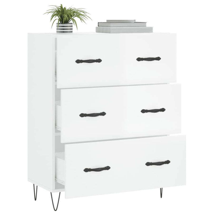 Dressoir 69,5X34X90 Cm Bewerkt Hout Hoogglans Wit