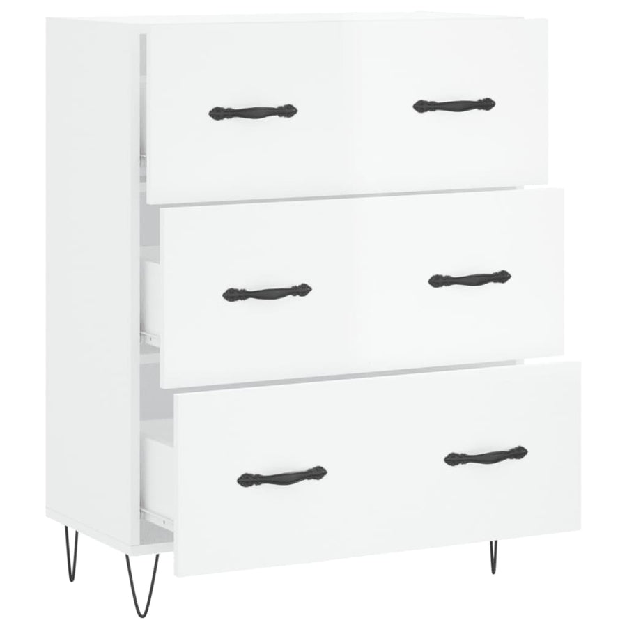 Dressoir 69,5X34X90 Cm Bewerkt Hout Hoogglans Wit