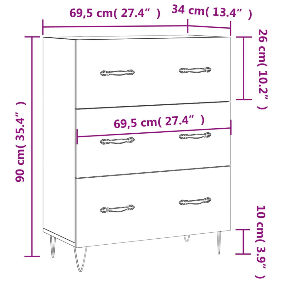 Dressoir 69,5X34X90 Cm Bewerkt Hout Gerookt Eikenkleurig