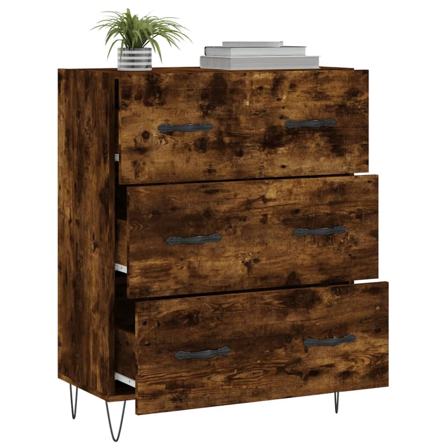 Dressoir 69,5X34X90 Cm Bewerkt Hout Gerookt Eikenkleurig