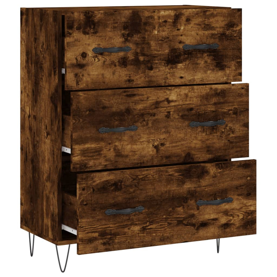 Dressoir 69,5X34X90 Cm Bewerkt Hout Gerookt Eikenkleurig