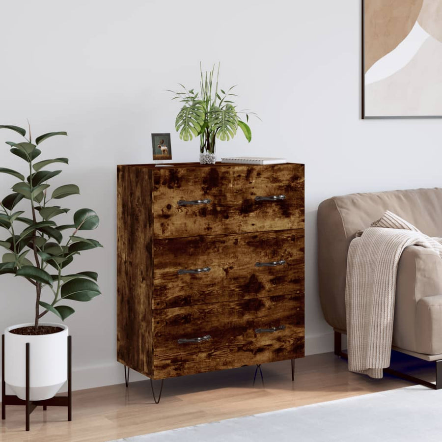 Dressoir 69,5X34X90 Cm Bewerkt Hout Gerookt Eikenkleurig