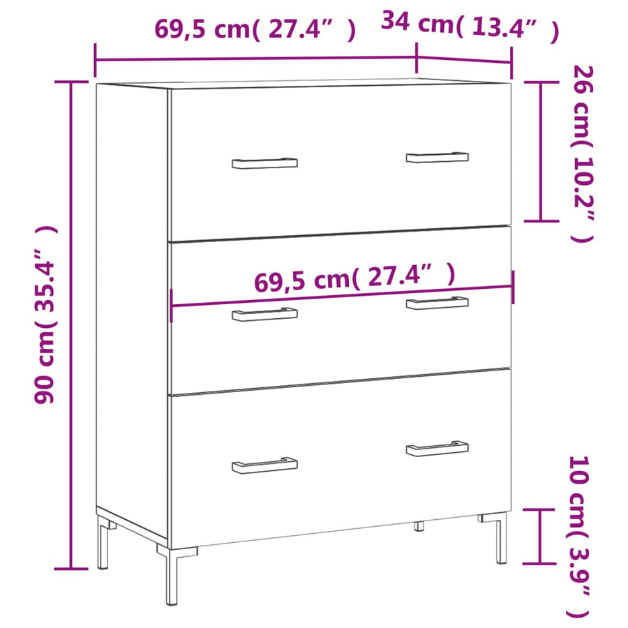 Dressoir 69,5X34X90 Cm Bewerkt Hout Wit