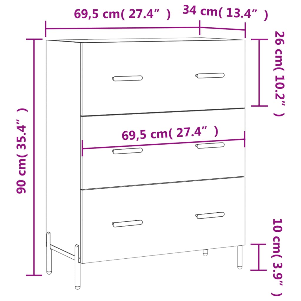 Dressoir 69,5X34X90 Cm Bewerkt Hout Grijs Sonoma Eikenkleurig