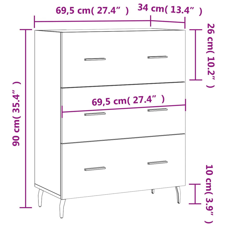 Dressoir 69,5X34X90 Cm Bewerkt Hout Wit