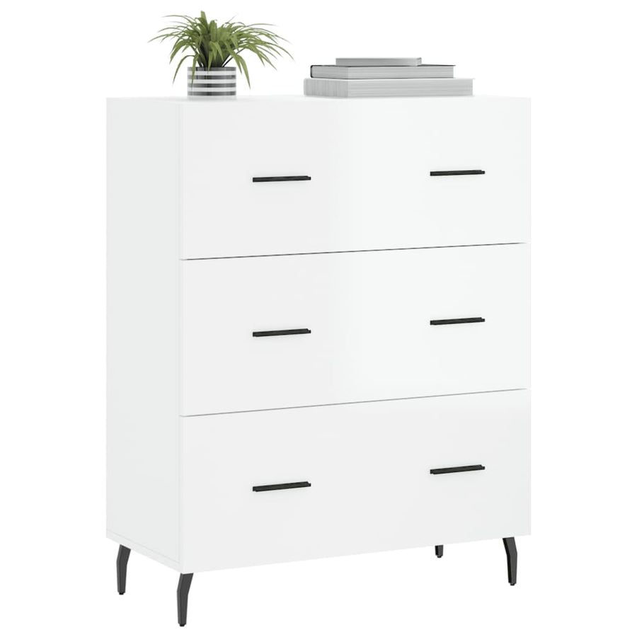 Dressoir 69,5X34X90 Cm Bewerkt Hout Hoogglans Wit