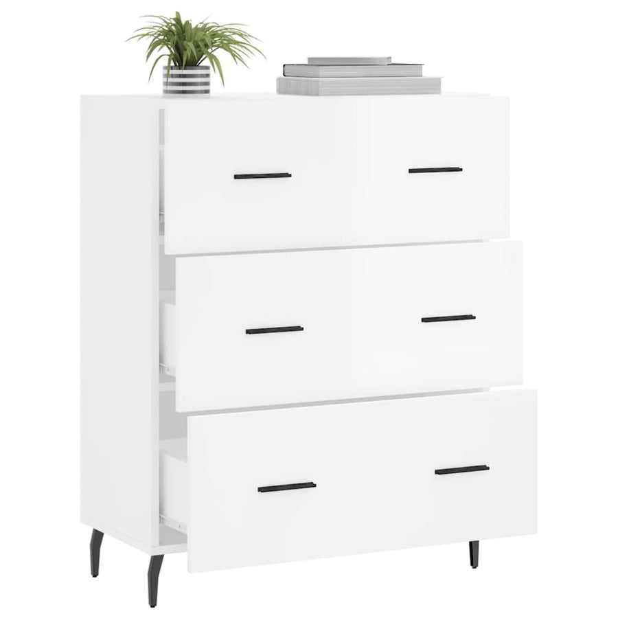 Dressoir 69,5X34X90 Cm Bewerkt Hout Hoogglans Wit