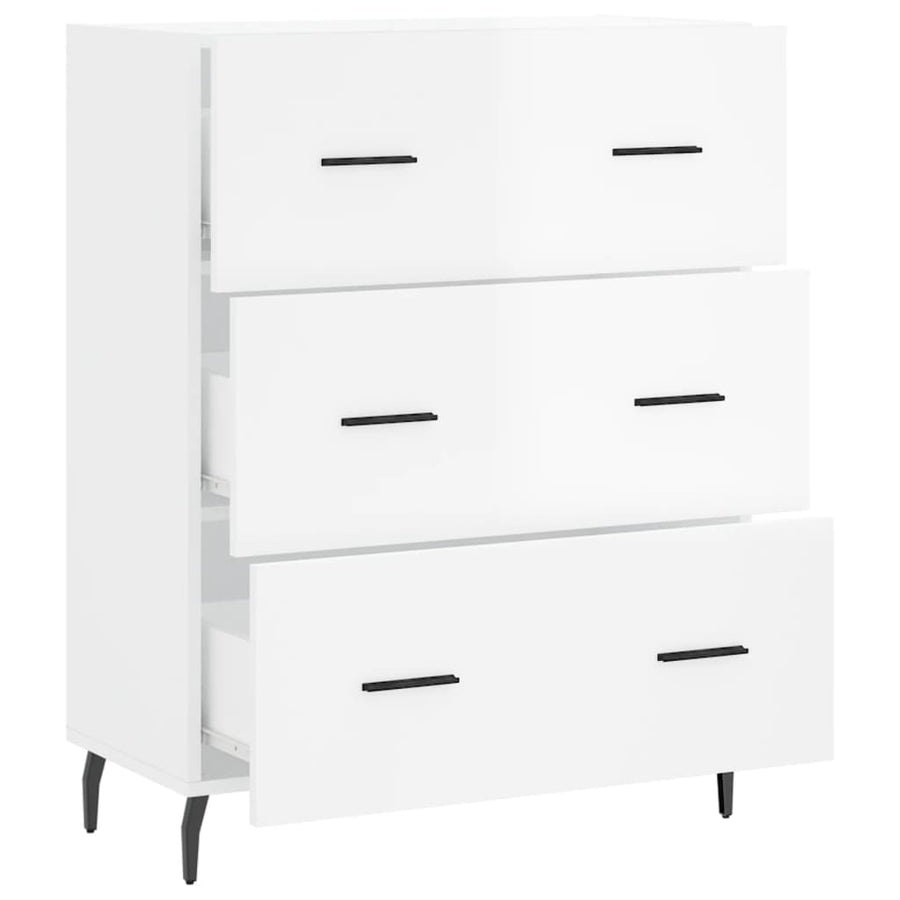 Dressoir 69,5X34X90 Cm Bewerkt Hout Hoogglans Wit