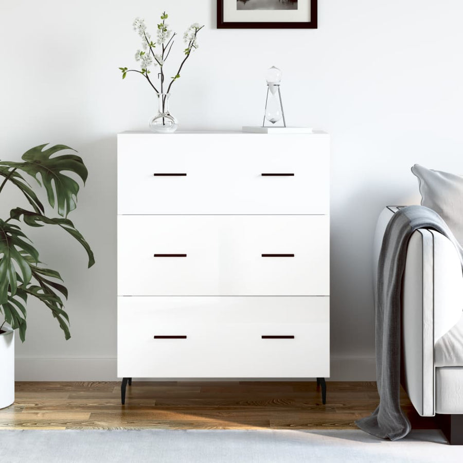 Dressoir 69,5X34X90 Cm Bewerkt Hout Hoogglans Wit