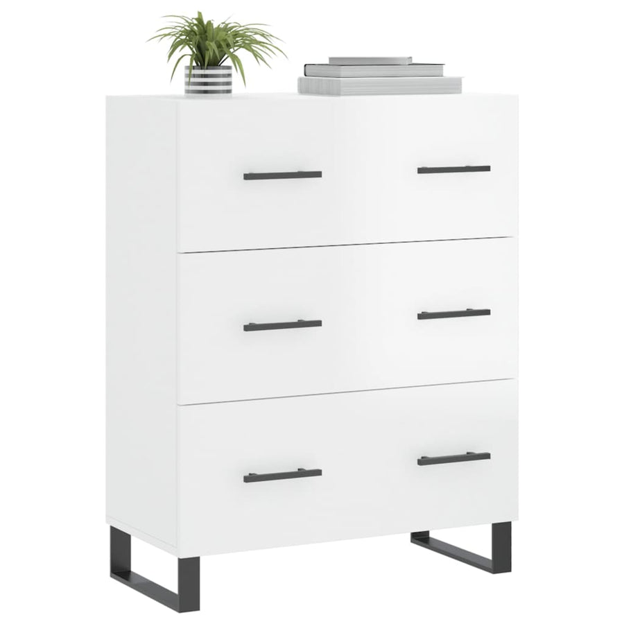 Dressoir 69,5X34X90 Cm Bewerkt Hout Hoogglans Wit