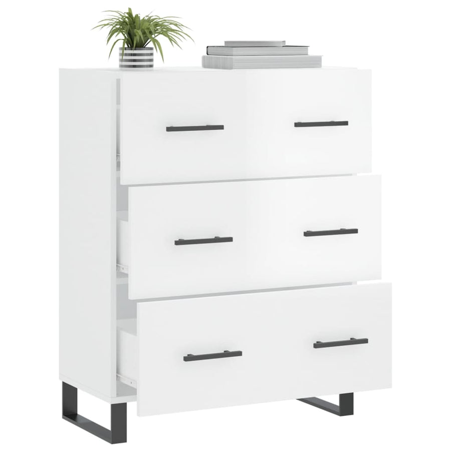 Dressoir 69,5X34X90 Cm Bewerkt Hout Hoogglans Wit