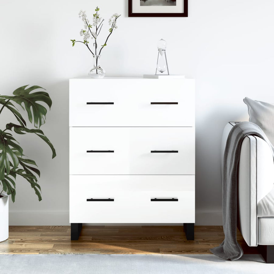 Dressoir 69,5X34X90 Cm Bewerkt Hout Hoogglans Wit