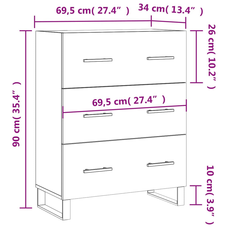 Dressoir 69,5X34X90 Cm Bewerkt Hout Grijs Sonoma Eikenkleurig