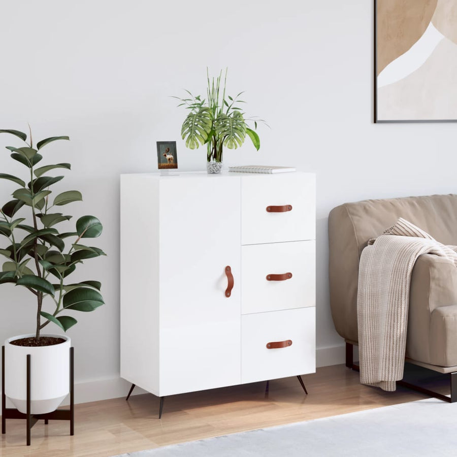 Dressoir 69,5X34X90 Cm Bewerkt Hout Hoogglans Wit