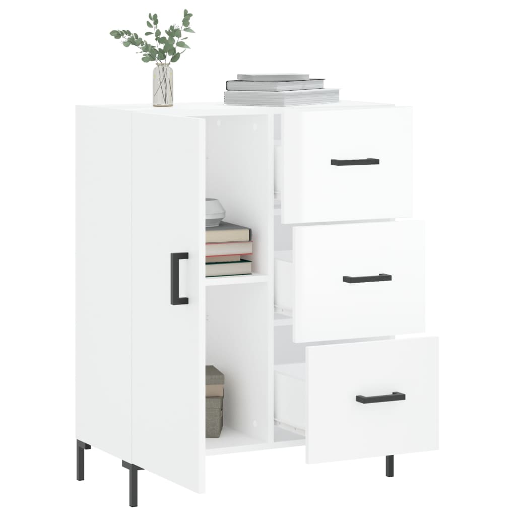 Dressoir 69,5X34X90 Cm Bewerkt Hout Hoogglans Wit