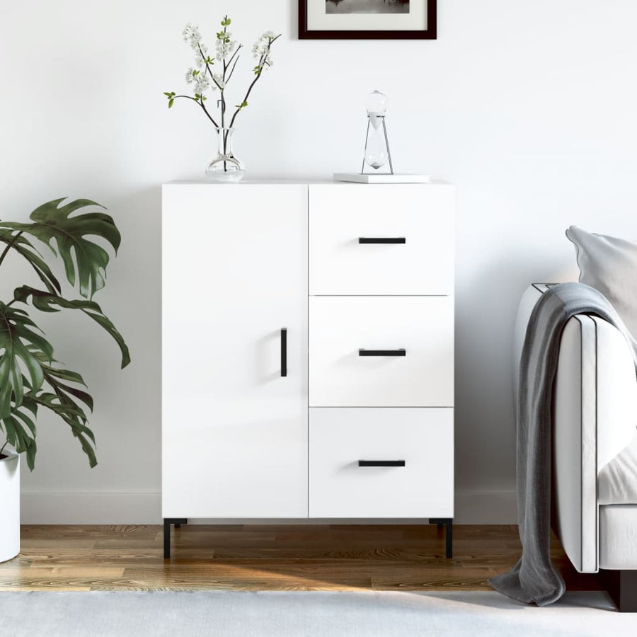 Dressoir 69,5X34X90 Cm Bewerkt Hout Hoogglans Wit